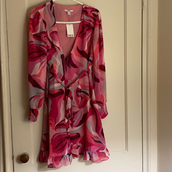 NWT Bar 3 pink ruffled silhouette/wrap mini dress - Picture 1 of 7